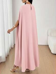 xheSHEIN Lady Vestido suelto de mujer elegante con mangas de murciélago de malla de contraste, otoñoxhe - Rosa vieja - Ver 2