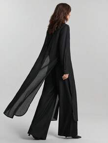 Ontre 2026 Spring/Summer New Women's Long Dress, Spring/Summer Clothing, Back To School, Women's Apparel, Christmas Outfit, Women's Teacher Uniform, Night Out Outfit, Business Casual, Women's Black Textured Long Sleeve Long Shirt Dress, Black Dress, Fashionable Versatile Bestselling Women's Long Dress - Black - View 2