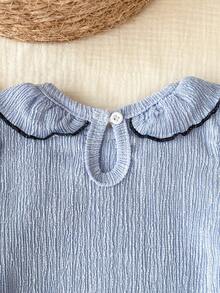 2pcs Baby Girls' Simple Elegant Solid Blue Short Sleeve Top And Pants Casual Comfortable Pajama Set Linen Sets For Toddler Girl Blue Two Piece Set Baby Light Blue Matching Set Toddler Girl Baby Girl Clothes Blue Blue Toddler Outfit - Baby Blue - View 7