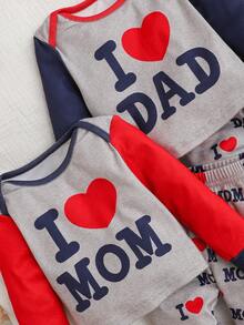 Newborn Baby Girl/Boy Cute Casual Knit Cartoon Letter Print Long Sleeve Pajama Set - Multicolor - View 3