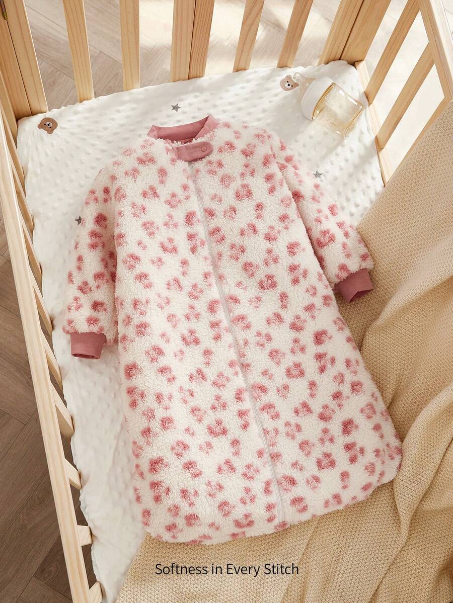 Cozy Pixies 1pc Soft Thick Pink Leopard Print Baby Sleeping Bag, Suitable For Newborns - Multicolor - View 1