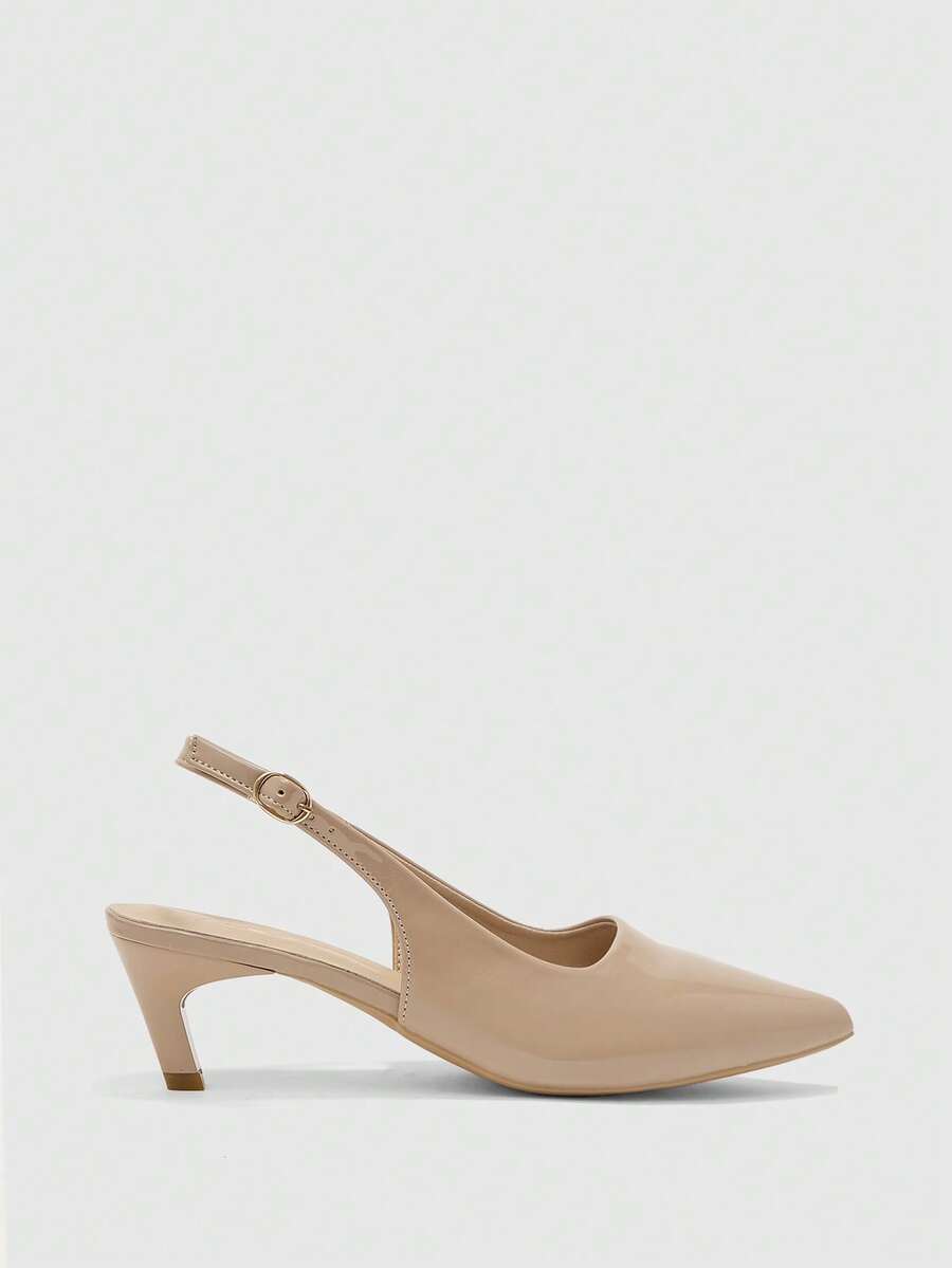 CUCCOO BIZCHIC Women's Pointed Toe Mid Heel Apricot Backless Pumps, Minimalist Commuting Daily Versatile Office Shoes, Spring/Autumn - Apricot - View 1