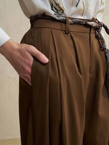 Airaco 现代阔腿直筒商务裤，适合办公室穿着，专业工作服，阔腿裤款式，前褶设计，正式长裤，现代商务人士的理想之选。 - 黑色 - 查看 3