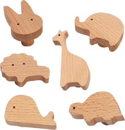 1pc Solid Wood Animal Drawer Pulls, Modern Woodland Animal Wooden Cabinet Knobs,Furniture, Dresser, Wardrobe – Natural Beech Finish