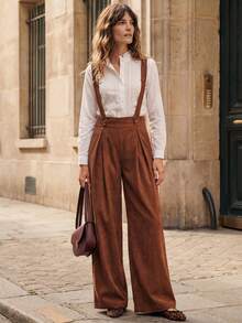 SHEIN LUNE Chic Jumpsuit Long Casual Sleeveless Jumpsuit In Woven Fabric - Brown - View 1