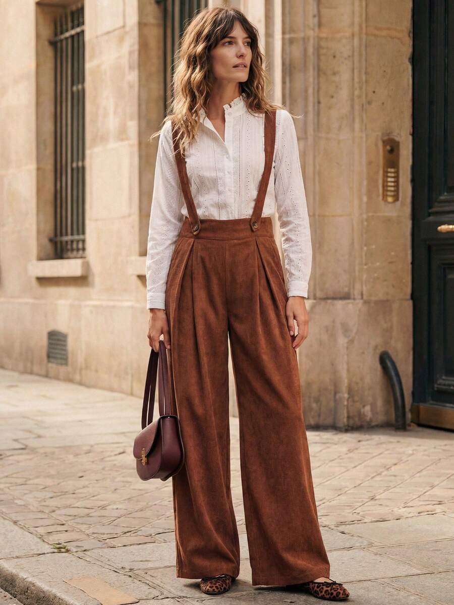 SHEIN LUNE Chic Jumpsuit Long Casual Sleeveless Jumpsuit In Woven Fabric - Brown - View 1