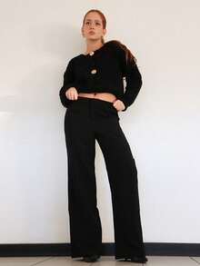 SILVIA DI SANTO 直筒裤 修身 优雅 专业 商务休闲 度假 秋冬 工作 办公室 复古 约会 外出 返校 婚礼 宾客 圣诞节 西装 日常 胶囊衣橱 黑色 感恩节 - 黑色 - 查看 1