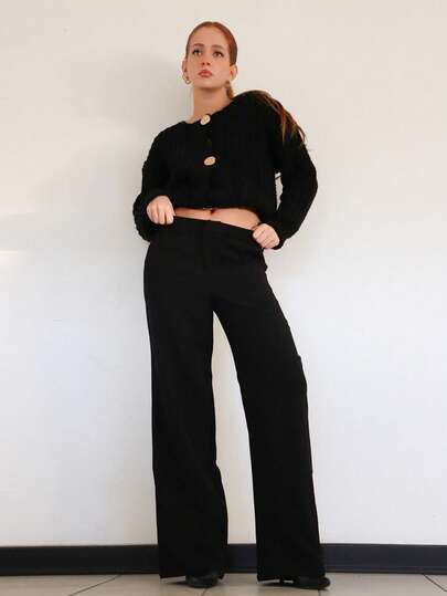 SILVIA DI SANTO 直筒裤 修身 优雅 专业 商务休闲 度假 秋冬 工作 办公室 复古 约会 外出 返校 婚礼 宾客 圣诞节 西装 日常 胶囊衣橱 黑色 感恩节