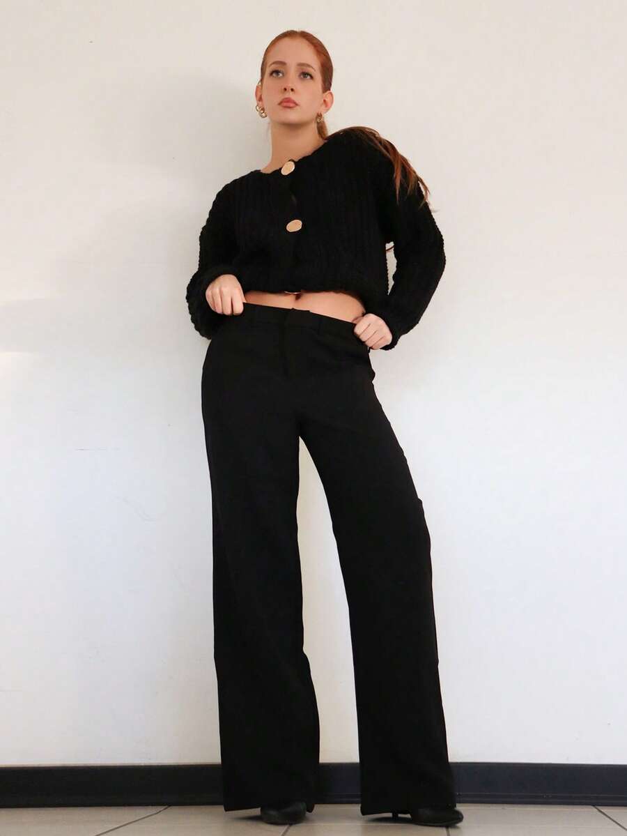 SILVIA DI SANTO 直筒裤 修身 优雅 专业 商务休闲 度假 秋冬 工作 办公室 复古 约会 外出 返校 婚礼 宾客 圣诞节 西装 日常 胶囊衣橱 黑色 感恩节 - 黑色 - 查看 1