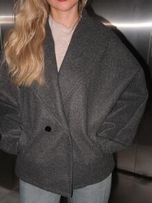 Turnttoni New Arrival Gray Elegant Lapel Coat, Warm For Fall & Winter,Casual,Long Sleeve - Grey - View 3