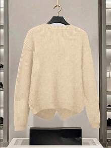 Franclia New Elegant High-End Color Block Patchwork Knitted Women Cardigan Sweater, Autumn/Winter - Beige - View 2