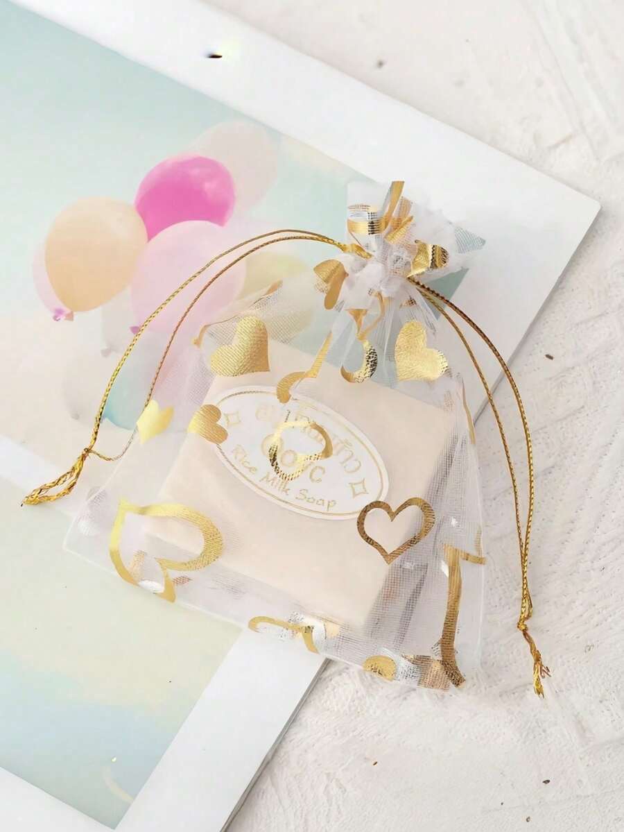 50/100pcs Heart-Shaped Multi-Colored Gauze Bags, Gift Wrapping Bags, Gift Bags, Household Daily Necessities, Nylon Storage Bags, Holiday Party Supplies, Wedding Supplies, Gift Decoration Wrapping, Small Packaging Bags - White - View 1