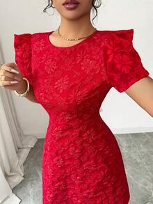 Elenzga 女士优雅提花蝴蝶结装饰短裙，夏季 - 紅色 - 查看 3