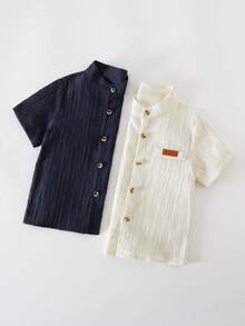 SHEIN 男童贴花前扣休闲短袖衬衫 - 彩色 - 查看 3