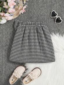 少女纯色蝴蝶结装饰休闲A字迷你裙 - 黑色 - 查看 2