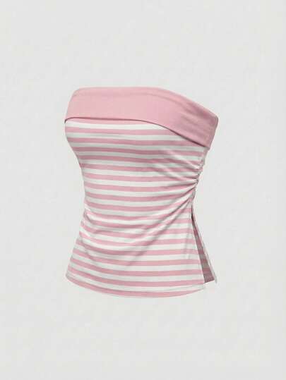 Grunge Punk Y2K Subculture Women's Striped Patchwork Cropped Cami Top With Slit Hem