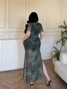 Flirla Plus Size Chinese Style Qipao Dress, Green - Green - View 2