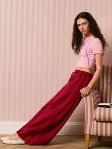 Easelle Pink Printed Casual Slim Fit T-Shirt For Women, Pink Printed Letter Top, Casual Valentine's Day Versatile 2026 - Pink - View 3