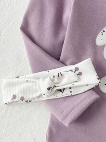 SHEIN 2pcs Baby Girls' Cute Floral Print Long Sleeve Top And Pants Casual Elegant Pajama Set Purple Toddler Outfit Baby Clothes Purple Set Toddler Legging Set Baby Girl Casual Sets Baby Girls Mauve Purple Long Sleeve Ruffle Round Neck Animal Pajama Set - Mauve Purple - View 6