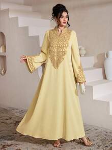 Al Najma Elegant Handmade Rope Flared Sleeve Stand Collar Dress, Spring/Summer