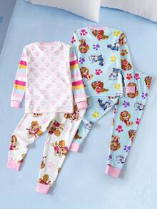 SHEIN | PAW Patrol Young Girl Cartoon Cute Dog Print Trim Snug Fit Pajama Set, Includes Top And Pants, Autumn/Winter - Baby Blue - View 2