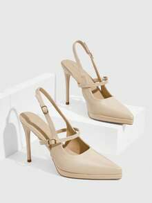 CUCCOO SZL 女鞋 尖头细高跟增高水桌杏色字样女式高跟鞋后跟增高空跟鞋 婚礼派对宴会夜店时尚简约高跟女鞋 - 杏色 - 查看 1