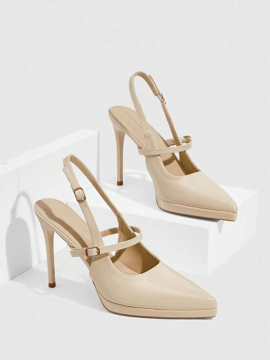 CUCCOO SZL 女鞋 尖头细高跟增高水桌杏色字样女式高跟鞋后跟增高空跟鞋 婚礼派对宴会夜店时尚简约高跟女鞋 - 杏色 - 查看 1