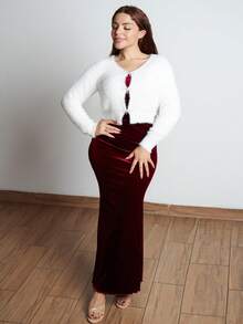 Lupita Cardoza 约会之夜水钻蝴蝶结前蓬松针织马海毛开衫，秋冬上学上衣 - 白色 - 查看 5