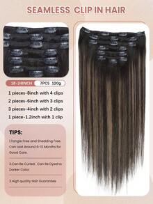 渐变自然黑带栗棕色夹式接发片，真人发，120克，7片装，直发，Remy发夹式接发片 - STP1B/6/1B - 查看 4