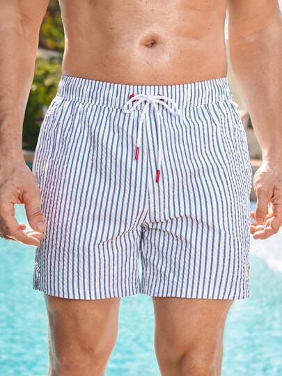 Manfinity VDAYZ 男士条纹抽绳腰沙滩短裤