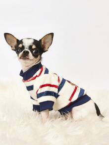 PETSIN 1件印花安静泰迪熊法兰绒卫衣，厚实保暖，适合宠物秋冬季穿着，蓝、白、红三色可选 - 彩色 - 查看 6