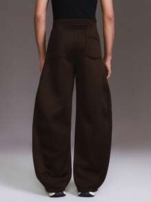 STYNVO 男士纯色抽绳腰带口袋阔腿宽松休闲运动裤 男士阔腿裤 男士喇叭裤 棕色超大码运动裤 - 咖啡棕 - 查看 2