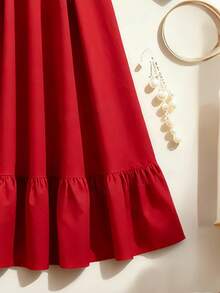 Franclia Đầm dài xòe xếp ly cổ vuông màu đỏ tươi, dây mảnh, eo hai mảnh, thích hợp cho hẹn hò, dự tiệc, tôn dáng và thanh lịch, chất vải cứng cáp, thiết kế dây mảnh, đầm xếp ly cổ vuông màu đỏ. - Đỏ - Xem 4