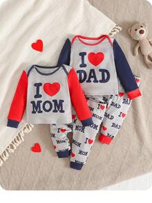 Newborn Baby Girl/Boy Cute Casual Knit Cartoon Letter Print Long Sleeve Pajama Set - Multicolor - View 10