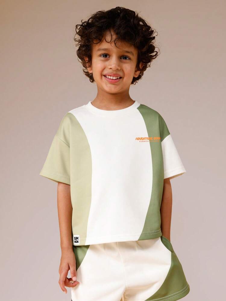 Color Block Tee And Shorts Set