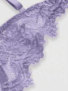 ROMWE Goth 女士蕾丝花卉睫毛钢圈三角杯文胸，情人节礼物 - 紫色 - 查看 4