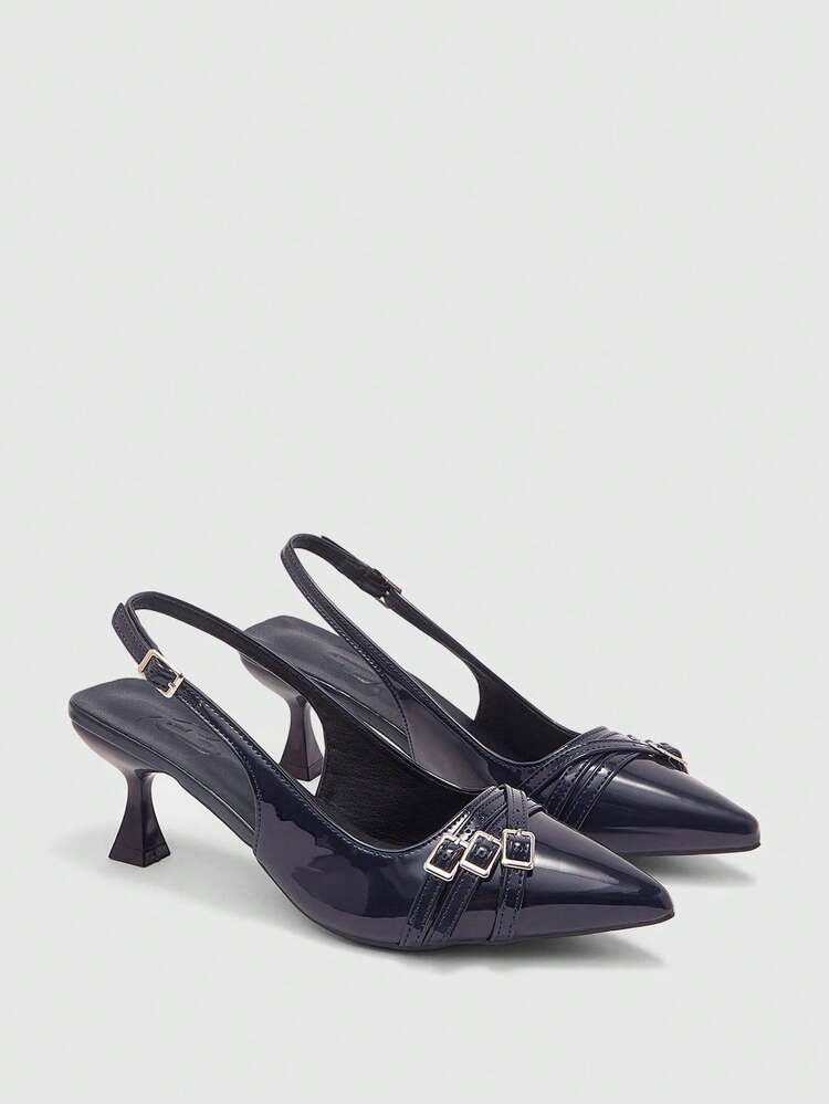 CUCCOO BIZCHIC Escarpins à talons hauts stilettos à bout pointu pour femmes, avec bride arrière et multi-brides, en bordeaux. Talons hauts polyvalents et pour le travail et les fêtes de Noël