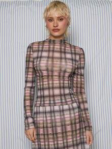 COUREZ Long Sleeve Check Top In Pink Check /Y2K Spring Clothes For Women Cute Sexy Going Out Tops 2 Piece Sets Date Night Valentines Day Outfit Summer - Multicolor - View 2