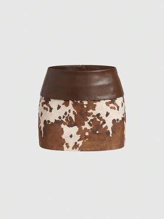 Grunge Punk Shorts mini de talla grande con estampado de animales vintage y patchwork de PU