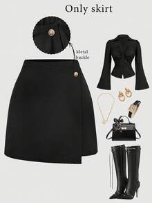 SHEIN MOD 大码优雅黑色裹身裙，适合夏季通勤 - 黑色 - 查看 6