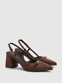 CUCCOO BIZCHIC Women's Classic Burgundy Pointed Toe Mid-Heel Slip-On Pumps, Versatile For Commute, Date, Party, Holiday, Wedding For Christmas Valentine's Day Spring Shoes - dark brown - View 7