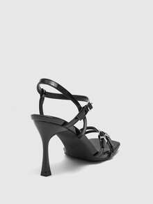 CUCCOO BIZCHIC Sandalias de tacón con punta cuadrada casual y sencilla para mujer - Laca negra - Ver 9