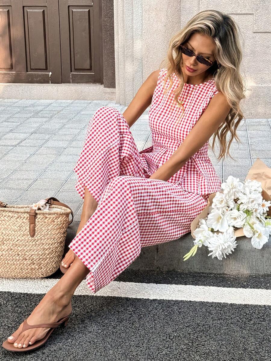 SHEIN PariChic 2pcs Women Plaid Vest & Pants Set - Multicolor - View 1