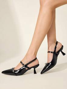 CUCCOO CHICEST Women's Pointed Toe Buckle Design Elegant High Heels For Daily Commute - Black - View 3