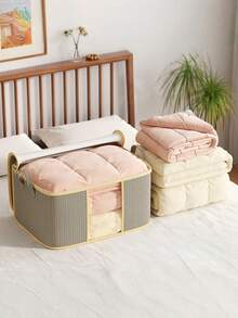 棉质被子收纳袋，无纺布透气防尘衣物整理袋，适用于搬家、大学宿舍、季节性毯子和衣柜压缩打包，多功能旅行收纳方案，带提手 - 彩色 - 查看 3