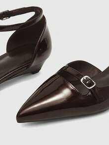 CUCCOO BIZCHIC Zapatos de tacón bajo de punta fina negros, sencillos y elegantes, versátiles, con tira trasera. Nuevos zapatos planos de bajo empeine para ir al trabajo, con correa en el talón, adecuados para la oficina en primavera/otoño - Café espejo 171 - Ver 9