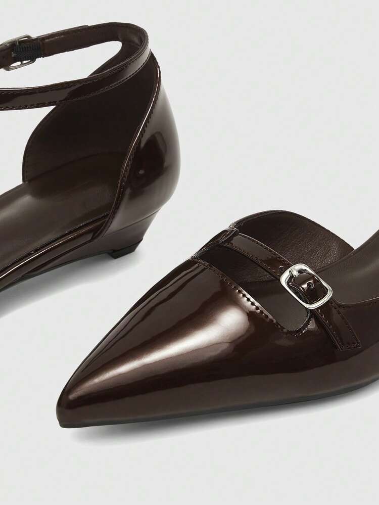 CUCCOO BIZCHIC Women's Pointed Toe Low Heel Black Simple Elegant Versatile Slingback Shoes, New Low Vamp Commuting Flat Shoes With Heel Strap, Suitable For Work Office, Spring/Autumn Spring Shoes