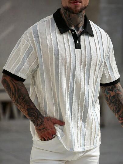 Manfinity CasualCool Men's Striped Short Sleeve Casual Polo Shirt,Men Old Money,Daily Leisure, Weekend Trips, Outdoor Activities, Travel Expeditions, Relaxed Work Environments Or Semi-Formal Occasions, Boyfriend/Husband Gift, Anniversary /Birthday Gift Party Summer Vacation Holiday,Wedding,Spring To Summer,Mardi Gras,Modern Mens Two Tone Striped Polo Shirt Short Sleeve Button Placket Black Trim Collar Summer Casual Wear,Men Retro Shirt,Men Street Wear Shirt,College Style Pattern Polo Men,Men Striped Polo Shirt,Men Short Sleeve Polo