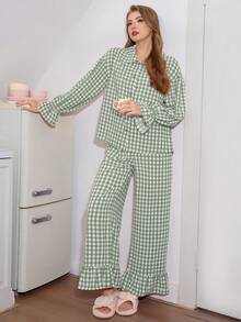 Sweetslumber 彼得潘领泡泡袖心形纽扣格子印花宽松女士睡衣套装 方格睡衣套装 绿色睡衣套装 格子睡衣 绿色睡衣套装 纽扣家居服 青少年纽扣家居服 绿色方格睡衣 纽扣睡衣套装 女士睡衣 女士家居服套装 方格睡衣 女士睡衣套装 女士家居服 女士睡衣派对套装 女士冬季睡衣套装 女士睡衣 - 彩色 - 查看 5