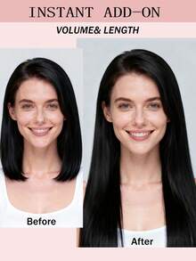 蝴蝶结发片，真人发，无胶OVO PU孔，手工编织，隐形DIY双层发片，直发，1片装，16英寸，自然黑 - Natural Black - 查看 7